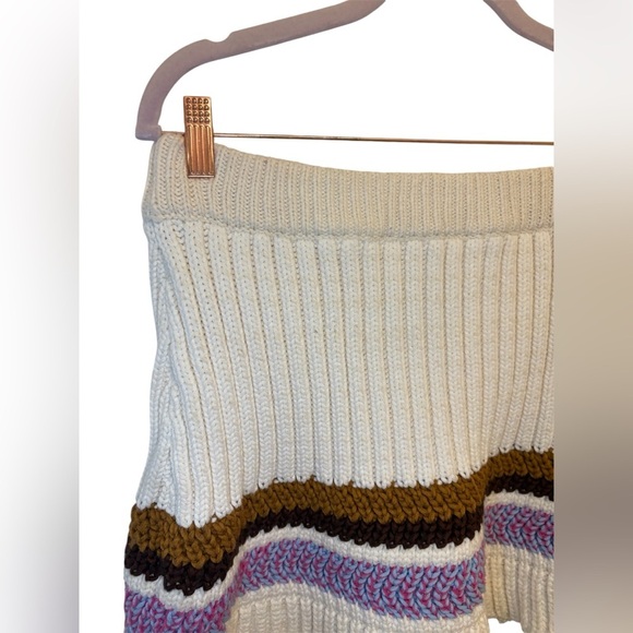 Anthropologie Striped Knit Mini Skirt | Cream Brown Purple | Size L - Picture 6 of 7